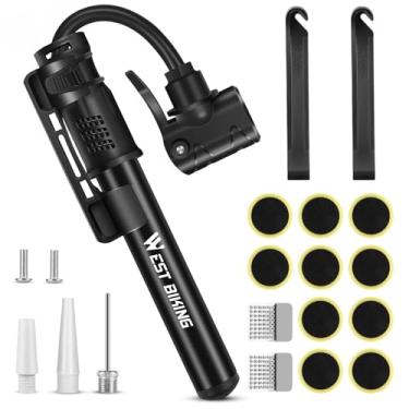 Imagem de Mini bombas de bicicleta com válvula Presta e Schrader, mini bomba manual, bomba inflável portátil com kit de reparo, bomba de inflação rápida de pneus para estrada e mountain bikes, bolas etc. (preto