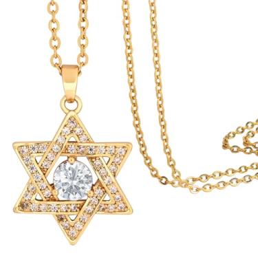 Imagem de Lagava Colar feminino com estrela de Davi, pingente de cruz delicada, pequeno colar de estrela judaica, pequeno colar de asas de anjo, banhado a ouro 14K, colar de beija-flor, joias para presentes