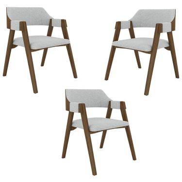 Imagem de Kit 3 Cadeiras Sala De Jantar E Jogos Carteados Madeira Maciça Poker Linho Cinza-nogueira G42 - Gran Belo