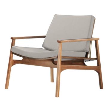 Imagem de Poltrona com braço Ravi Algodão Cinza Madeira Cedro Corda Chata Poliéster Palha