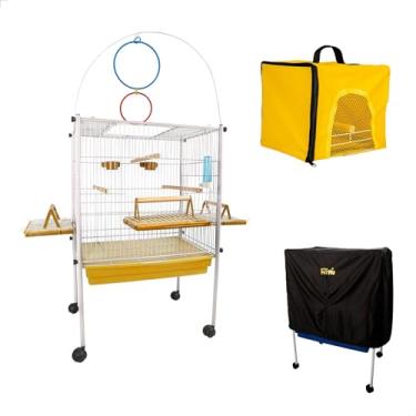 Imagem de Viveiro Pássaro Calopsita Triplex + Bolsa Transporte + Capa Jelplast (Branco/Amarelo)