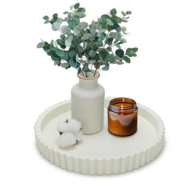 Imagem de Bandeja decorativa para mesa de centro, bandeja de mesa de centro, bandeja redonda branca de resina, bandeja de decoração de casa, mesa de centro de mesa de centro