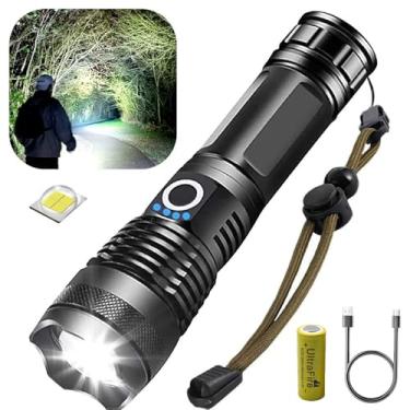 Imagem de Lanterna LED Tática Recarregável USB, Alta Potência, com Bateria e Cordão de Pulso, Preta