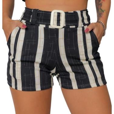 Imagem de Shorts Feminino Cinto Fivela Bermuda Malha Crepe Bolso Social Cintura 