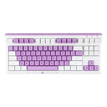 Imagem de Teclado Mecânico Epomake Brick 87, Layout 75% Compacto, Switch Gateron Hot-Swappable, RGB, Bluetooth 5.1/2.4G/USB-C, Keycaps PBT, Branco/Roxo