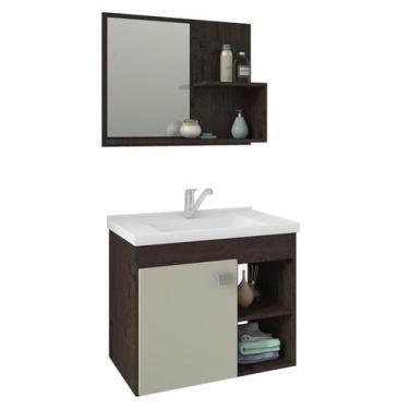 Imagem de Gabinete de Banheiro com Cuba e Espelheira Lotus 55cm Cafe/Off White -