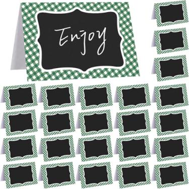 Imagem de TaoBary 24 peças de decoração de festa de piquenique verde guingão 10 x 15 cm com tema italiano cartão de barraca dupla face mini quadro negro etiqueta para piquenique, churrasco, mesa de chá de bebê