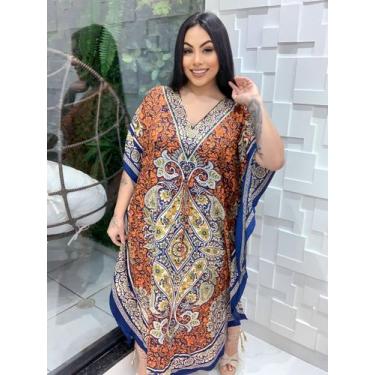 Imagem de Vestido Longo Kaftan Indiano Estampada De Seda Plus Size 470 - Deeyaa 