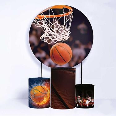 Imagem de Kit Painel de Festa Redondo de 1,80m e Trio de Cilindros Basquete - Fera Print