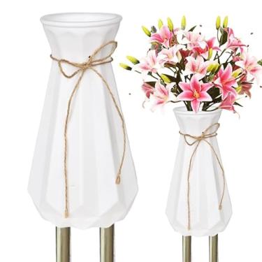 Imagem de Vasos de cemitério para túmulos de plástico durável suporte de flores com pontas de metal decoração de arco para lápides de cemitério, decorações de túmulo ao ar livre para presentes de memorial para