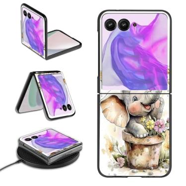 Imagem de GYSYSQSH Capa para celular Motorola Moto Razr 2025/2024 para mulheres e homens, fina, rígida, fina, leve, carregamento sem fio, proteção à prova de choque, capa flip para Moto Razr 60/50, um elefante
