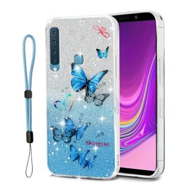 Imagem de shengyue Capa para Samsung Galaxy A9 (2018) com cordão, as estrelas são cobertas com um padrão de borboleta brilhante para capa de celular Samsung Galaxy A9 2018 (azul, Galaxy A9 (2018))