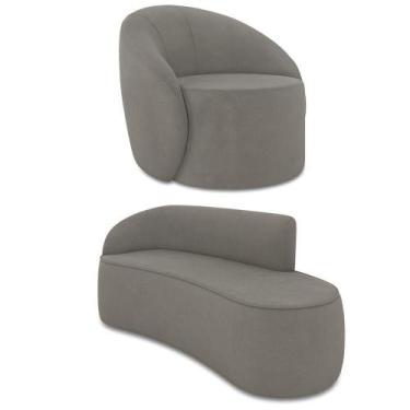 Imagem de Sofá 3 Lugares Orgânico 180cm Morgan E Poltrona Lua Suede Grafite D03 