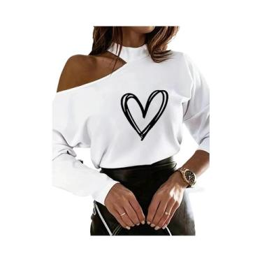 Imagem de Camiseta Feminina Branca Manga Comprida - Ombro De Fora - Estilo Chiqu