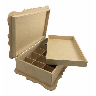 Imagem de Caixa Mdf Bijuteria Jóias Com Bandeja Aneleira 12 Divisórias