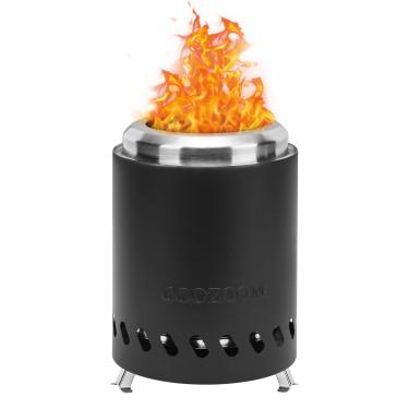 Imagem de COOZOOM Poço de fogo portátil de mesa: Mini fogão externo de aço inoxidável de 20 x 14 cm com suporte, lareira de mesa com baixa queima de fumaça alimentada por pellets ou madeira, para urbano e subúrbios fora de acampamento preto