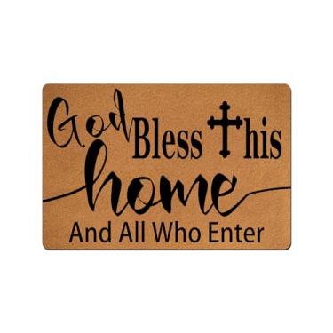 Imagem de VUZUCOSH Tapetes engraçados de boas-vindas, tapete de porta, capacho engraçado, tapetes de cozinha, tapete de banheiro antiderrapante de borracha 60 cm x 40 cm (God Bless This Home and All Who Enter)