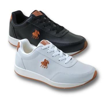 Imagem de Kit 2 Tênis Masculino Casual Sapatenis Polo Nog De Couro, Preto, Branc
