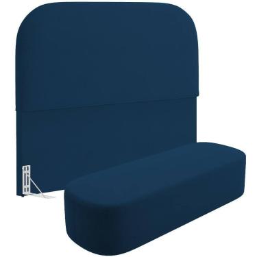 Imagem de Cabeceira Cama Box Casal 140cm Lanna Com Puff Recamier Doha W01 Suede Azul Marinho - Lyam Decor