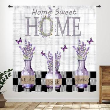 Imagem de Cortinas roxas de cozinha, fazenda, vintage, campo, lavanda, flores, cortinas curtas para café, casa, doce, quarto, sala de estar, banheiro, janela, cortinas, tratamento, decoração de casa, 2 painéis