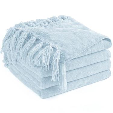 Imagem de LONG CREATE Cobertor de chenille para sofá de 152 x 203 cm, mantas macias e aconchegantes com franja para cama de sofá, capa de cadeira, cobertores boho decorativos de malha leve para sala de estar