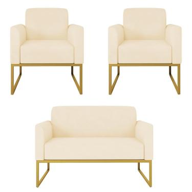 Imagem de Kit Namoradeira E 2 Poltronas Industrial Dourada S03 Bege