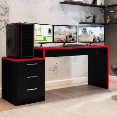 Imagem de Mesa Gamer Escrivaninha Desk Drx 5000 - Móveis Leão Preto/Vermelho