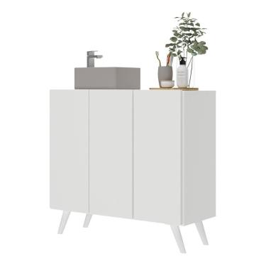 Imagem de Gabinete Banheiro 3 Portas Retrô 90Cm Multimóveis V5030 Branco Branco