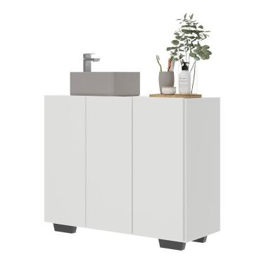 Imagem de Gabinete Banheiro 3 Portas 90Cm Multimóveis V5031 Branco/Preto Branco/Preto