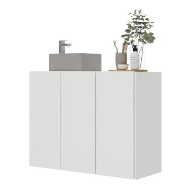 Imagem de Gabinete Banheiro 3 Portas Suspenso 90Cm Multimóveis V5029 Branco Branco