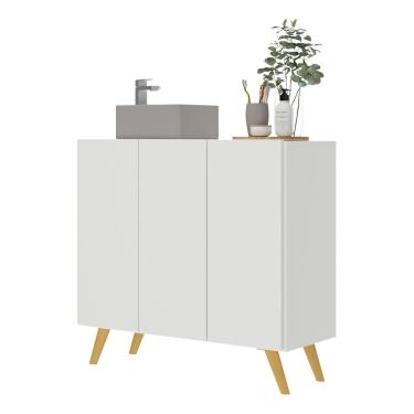 Imagem de Gabinete Banheiro 3 Portas Retrô 90Cm Multimóveis V5030 Branco/Natural Branco/Natural