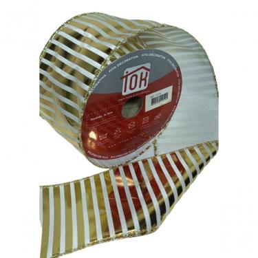 Imagem de Fita Decorativa Dourada E Branca De Listras Ft719