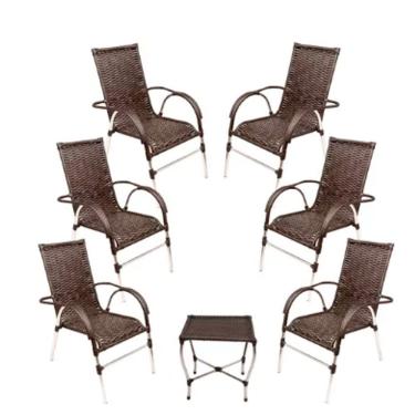 Imagem de Kit 6 Cadeiras E Mesa Vênus Churrasco Trama Pedra Ferro