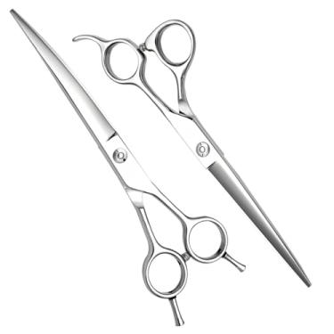 Imagem de Tesouras profissionais de cuidado de cães de 7 polegadas, tesouras de animais de estimação afiadas de aço JP440C, curvas e retas de 25 graus, com ponta blunt de segurança e alça ergonômica