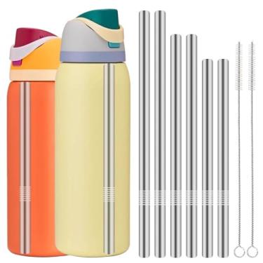 Imagem de 6 Palhinhas de substituição de metal compatíveis com garrafa de água Owala 680 g 947 ml, com 2 canudos de aço inoxidável reutilizáveis, acessórios de garrafa de canudos de viagem para ambientes