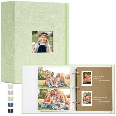 Imagem de Vienrose Álbum De Fotos 4X6 Com 60 Bolsos, Recortes Em Linho, Pasta 3 Argolas 40 Páginas Para Escrever E 20 Adesivos Viagem Família Casamento (Verde-Grama)