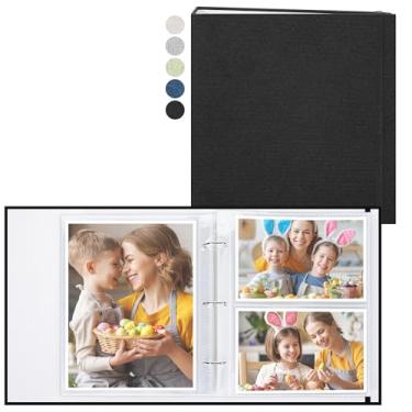 Imagem de Vienrose Álbum De Fotos Linho Com 3 Argolas, Comporta 190 Fotos, 160 4X6 E 30 6X8, Bolsos Vários Tamanhos, Livro Memórias Para Aniversário Casamento Em Família Bebê, Preto