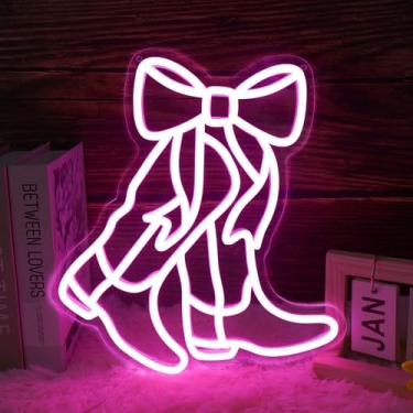 Imagem de YHOPESPZ Placa De Neon Com Laço Botas Cowboy, Led Rosa, Cowgirl, Placas Luz, Decoração Parede, Estética, Arte Ocidental, Adequada Para Sala Jogos, Festas No Campo, Quarto, Bar, Presente Aniversário