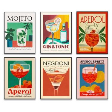 Imagem de Fetyiu Pôster De Coquetel Retrô, Arte Parede Vintage Para Bar, Conjunto 6 Impressões, Decoração, Carrinho Descolada, Imagem Estética, Pintura Em Tela Colorida E Elegante Sala Jantar, Cozinha, 30 X 4