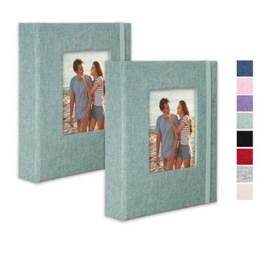 Imagem de Cherrich Álbum De Fotos Pequeno 5X7, Pacote Com 2 Álbuns Ilustrados Linho, Cada Mini 26 Páginas 52 Fotos, Pasta Apresentação Arte Para Cartões Postais E Armazenamento