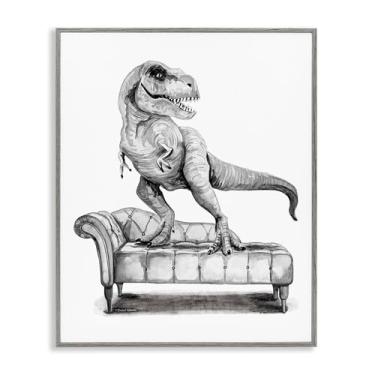 Imagem de Stupell Industries T-Rex Lounging on Couch Gray Framed Giclee Art Design por Rachel Nieman, 11 x 14