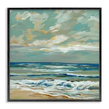 Imagem de Stupell Industries Restless Beach Waves & Clouds Design de arte giclée emoldurado preto por Liz Jardine, 12 x 12