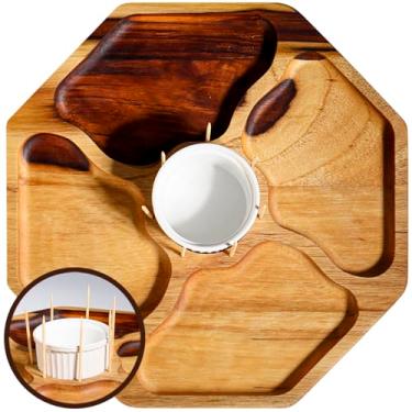 Imagem de Tábua Petisqueira Gamela de Servir Madeira Marítima Teca com Ramequim Molheira Divisórias Queijos Frios Eventos Gourmet Presente