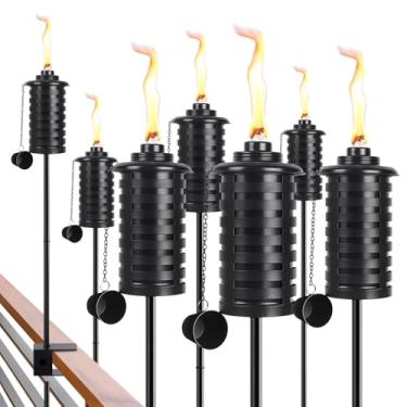 Imagem de Pacote com 6 maçaricos atualizados para jardim doméstico com braçadeira universal, tocha metálica externa de 101 cm, tochas de citronela de 473 ml, lanternas de metal para qualquer quintal, caminho