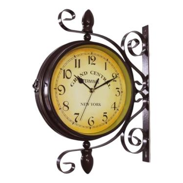 Imagem de Generic Relógio de parede de dupla face, ornamento, estilo retrô antigo, relógio decorativo silencioso para sala de estar, jardim, decoração de casa interna