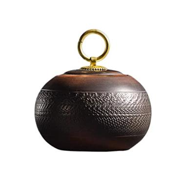 Imagem de Lata de chá Recipientes de armazenamento de chá, jarra de cerâmica com vedação e textura de grão de martelo, jarra de cerâmica de areia roxa para chá solto, 200ML Caixa de chá