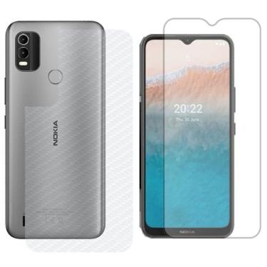 Imagem de Película Hidrogel + Adesivo Fibra De Carbono Para Nokia C21 Plus - Transparente