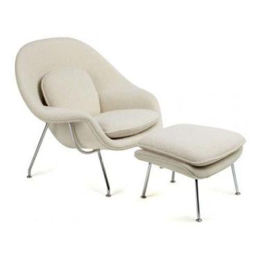 Imagem de Poltrona Womb Chair com Puff - Outros, Sued Bege