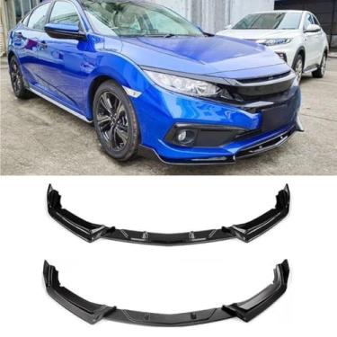 Imagem de Para Civic Car Front Bumper Lip Spoiler Carbono Look Parte Exterior para Civic 2019-2021 Capa de Para-choques Acessórios de Carro (Preto Brilhante)