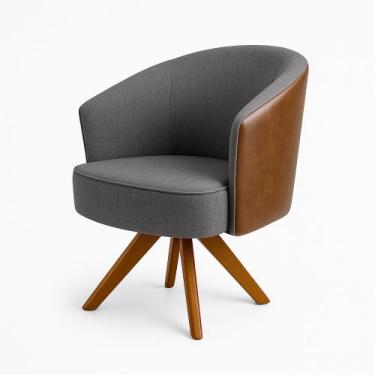 Imagem de Poltrona Julia Giratoria com Couro Pes Madeira - Luxo Decor, Cinza/Cou
